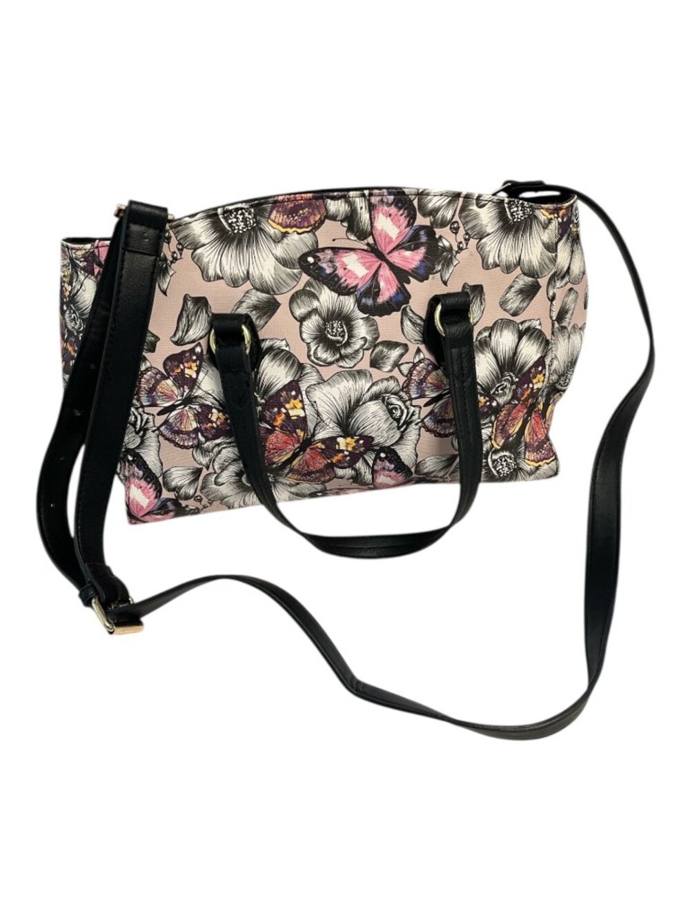 Bueno Butterfly Floral Convertible Tote Shoulder Bag Crossbody Purse Pink Black